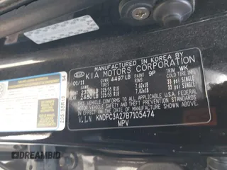 2011 Kia Sportage EX with VIN KNDPC3A27B7105474, listed as a IAAI auction lot 41916960 with 252,606 mi miles. Bid and sale history available at carsss.com. Image 9.