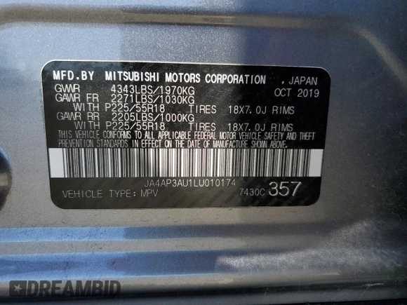 2020 Mitsubishi Outlander ES with VIN JA4AP3AU1LU010174, listed as a Copart auction lot 56604865 with 29,597 mi miles and Salvage title. Bid and sale history available at DreamBid. Image 13.