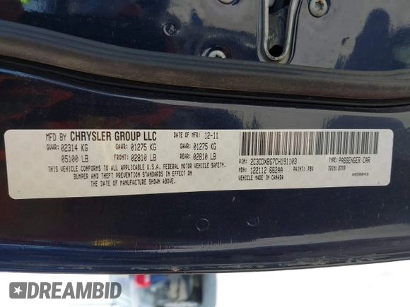 2012 Dodge Charger SE with VIN 2C3CDXBG7CH191103, listed as a IAAI auction lot 42269971 with 201,522 mi miles and . Bid and sale history available at DreamBid. Image 9.