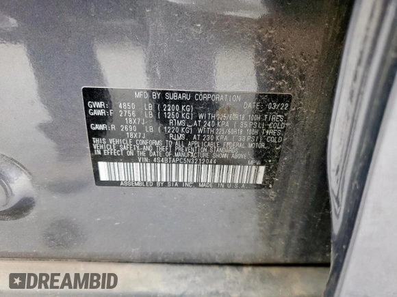 2022 Subaru Outback Touring with VIN 4S4BTAPC5N3212044, listed as a Copart auction lot 54174235 with 28,445 mi miles and Clean title. Bid and sale history available at DreamBid. Image 13.