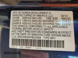 2023 Honda Passport EX-L with VIN 5FNYF8H5XPB033406, listed as a Copart auction lot 78455204 with 36,414 mi miles and Salvage title. Bid and sale history available at DreamBid. Image 14.