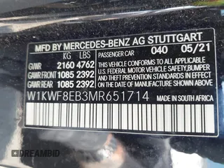 2021 Mercedes-Benz C 300 with VIN W1KWF8EB3MR651714, listed as a IAAI auction lot 42439298 with 56,714 mi miles and . Bid and sale history available at DreamBid. Image 9.