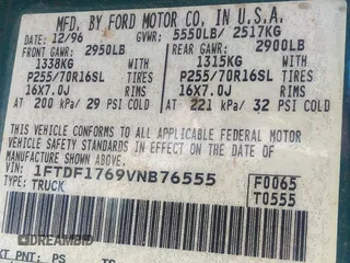 1997 Ford F-150 with VIN 1FTDF1769VNB76555, listed as a IAAI auction lot 41877502 with 322,877 mi miles and . Bid and sale history available at DreamBid. Image 9.