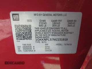 2021 GMC Acadia Denali with VIN 1GKKNPLS7MZ231919, listed as a IAAI auction lot 41773056 with 38,277 mi miles and . Bid and sale history available at carsss.com. Image 9.