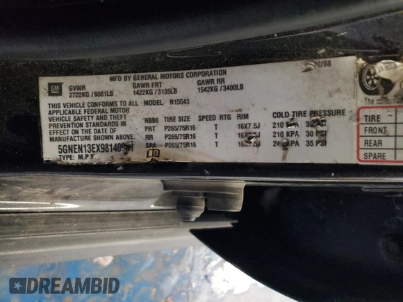 2009 Hummer H3 with VIN 5GNEN13EX98140981, listed as a Copart auction lot 87460374 with 111,362 mi miles and Salvage Title. Bid and sale history available at DreamBid. Image 13.