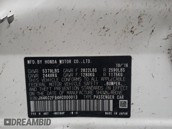2017 Acura RLX Hybrid Advance z VIN JH4KC2F94HC000013, wystawiony jako Copart lot #84942594 z przebiegiem 125 836 mil mil oraz Szkoda całkowita • Salvage title. Historia ofert i sprzedaży dostępna na DreamBid. Obrazek 12.