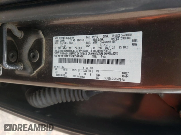2015 Ford F-150 XLT with VIN 1FTEW1EP3FFC87968, listed as a Copart auction lot 52022795 with 204,904 mi miles and Salvage Title. Bid and sale history available at carsss.com. Image 13.