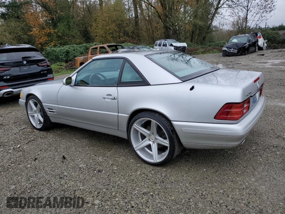 2001 Mercedes-Benz SL 500 with VIN WDBFA68F01F198112, listed as a Copart auction lot 77034114 with 114,049 mi miles and Salvage title. Bid and sale history available at DreamBid. Image 2.