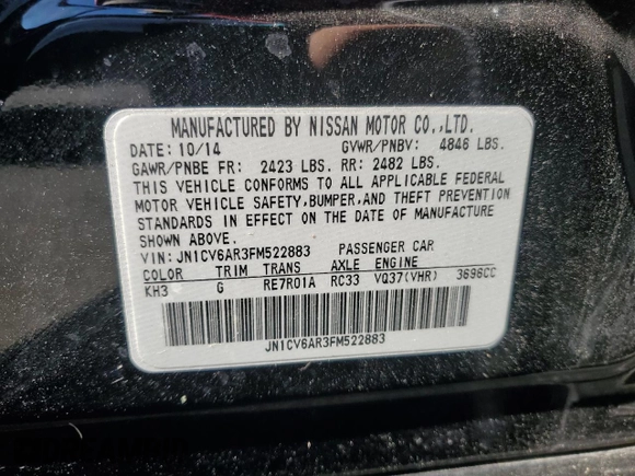2015 Infiniti Q40 with VIN JN1CV6AR3FM522883, listed as a Copart auction lot 77555294 with 124,449 mi miles and Salvage Title. Bid and sale history available at carsss.com. Image 12.