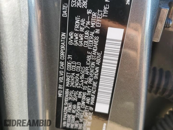 2017 Volvo V90 z VIN YV4A22NL5H1004884, wystawiony jako Copart lot #77791224 z przebiegiem Nie podano mil oraz Szkoda całkowita • Salvage title. Historia ofert i sprzedaży dostępna na DreamBid. Obrazek 13.