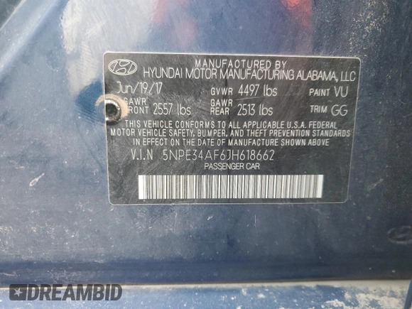 2018 Hyundai Sonata Limited with VIN 5NPE34AF6JH618662, listed as a Copart auction lot 43396525 with 83,397 mi miles and Salvage Title. Bid and sale history available at DreamBid. Image 12.