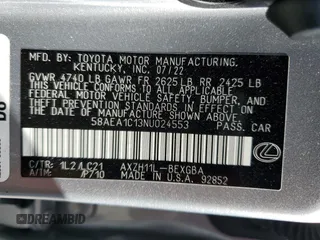 2022 Lexus ES 300h Luxury with VIN 58AEA1C13NU024553, listed as a Copart auction lot 73246074 with 48,268 mi miles and Salvage title. Bid and sale history available at DreamBid. Image 14.