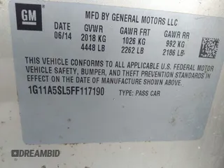 2015 Chevrolet Malibu LS with VIN 1G11A5SL5FF117190, listed as a IAAI auction lot 41830585 with 128,937 mi miles and . Bid and sale history available at DreamBid. Image 9.