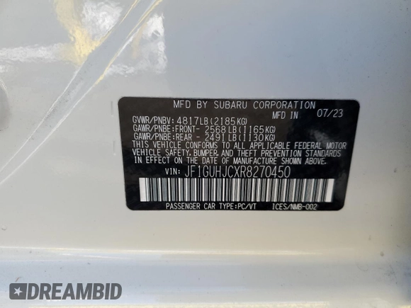 2024 Subaru Impreza RS with VIN JF1GUHJCXR8270450, listed as a Copart auction lot 42933815 with 5,476 mi miles and Salvage Title. Bid and sale history available at carsss.com. Image 13.