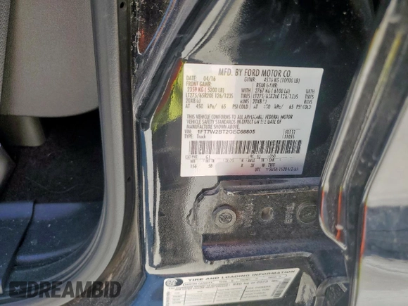 2016 Ford F-250 Lariat with VIN 1FT7W2BT2GEC68805, listed as a Copart auction lot 60745445 with 141,617 mi miles and Salvage title. Bid and sale history available at DreamBid. Image 12.