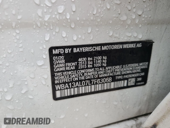 2020 BMW 2 Series M235i xDrive with VIN WBA13AL07L7F63068, listed as a Copart auction lot 73824364 with 62,138 mi miles and Salvage Title. Bid and sale history available at carsss.com. Image 12.