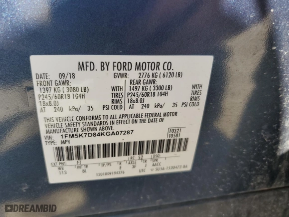 2019 Ford Explorer XLT with VIN 1FM5K7D84KGA07287, listed as a Copart auction lot 46360195 with 88,491 mi miles and Salvage Title. Bid and sale history available at carsss.com. Image 16.