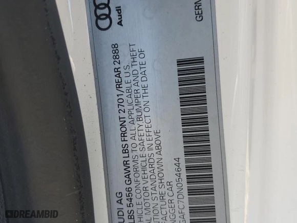 2013 Audi A7 3.0 Prestige with VIN WAU3GAFC7DN054644, listed as a Copart auction lot 53683425 with 123,220 mi miles and Salvage Title. Bid and sale history available at carsss.com. Image 13.