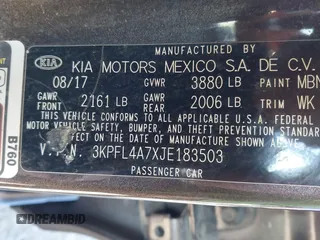 2018 Kia Forte LX with VIN 3KPFL4A7XJE183503, listed as a IAAI auction lot 41764058 with 94,302 mi miles. Bid and sale history available at carsss.com. Image 9.