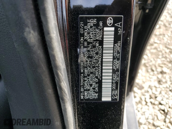 2021 Toyota Mirai XLE with VIN JTDAAAAA9MA003624, listed as a Copart auction lot 47292825 with 35,077 mi miles and Salvage Title. Bid and sale history available at carsss.com. Image 12.