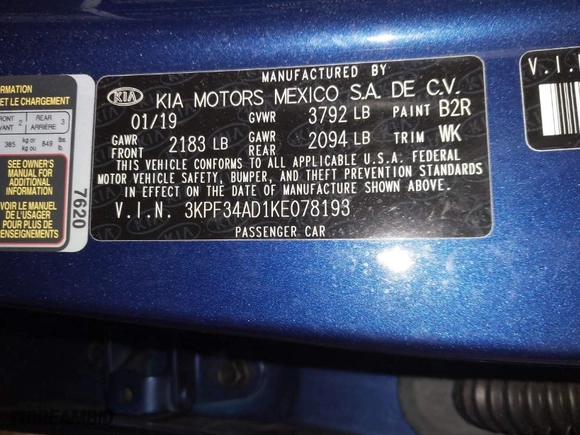 2019 Kia Forte S with VIN 3KPF34AD1KE078193, listed as a IAAI auction lot 41508363 with 81,725 mi miles. Bid and sale history available at carsss.com. Image 9.