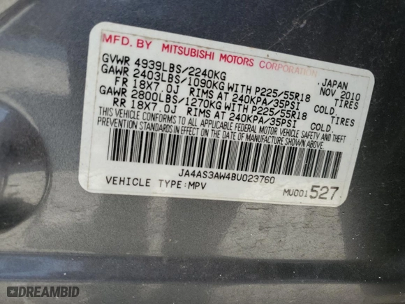 2011 Mitsubishi Outlander SE with VIN JA4AS3AW4BU023760, listed as a Copart auction lot 61493514 with 147,731 mi miles and Clean Title. Bid and sale history available at carsss.com. Image 12.