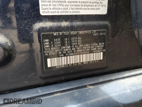 2012 Subaru Legacy Limited z VIN 4S3BMCK61C3026044, wystawiony jako Copart lot #65766445 z przebiegiem 107 247 mil mil oraz Szkoda całkowita • Salvage title. Historia ofert i sprzedaży dostępna na DreamBid. Obrazek 13.