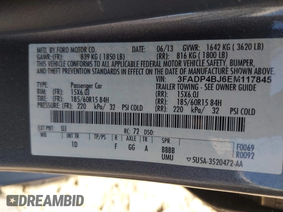 2014 Ford Fiesta SE z VIN 3FADP4BJ6EM117845, wystawiony jako IAAI lot #42431152 z przebiegiem 97 742 mil mil oraz . Historia ofert i sprzedaży dostępna na DreamBid. Obrazek 9.