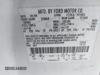 2010 Ford Escape Limited с VIN 1FMCU0EG5AKA43595, выставлен на аукционе IAAI как лот 40711908 с пробегом 196 267 миль миль и . История ставок и продаж доступна на DreamBid. Изображение 9.