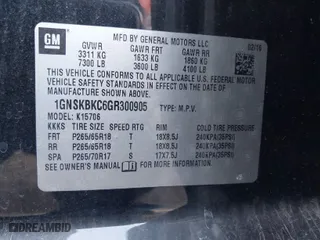 2016 Chevrolet Tahoe LT with VIN 1GNSKBKC6GR300905, listed as a IAAI auction lot 41541624 with 115,476 mi miles. Bid and sale history available at carsss.com. Image 9.