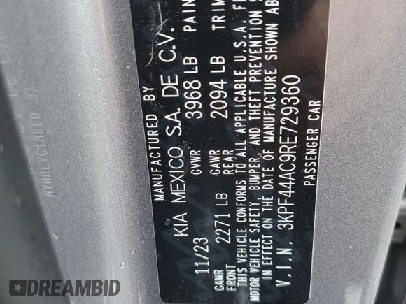 2024 Kia Forte GT with VIN 3KPF44AC9RE729360, listed as a Copart auction lot 44083615 with 10,662 mi miles and Salvage Title. Bid and sale history available at carsss.com. Image 12.