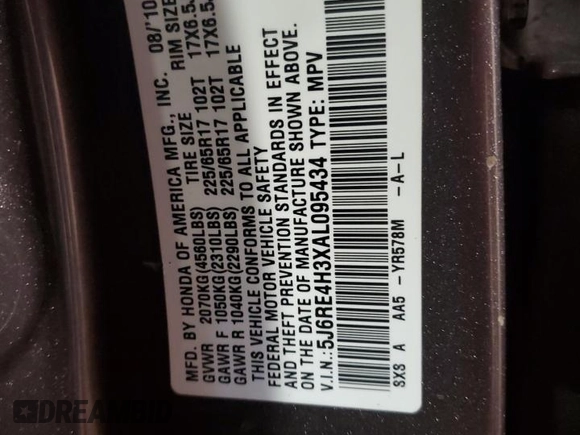 2010 Honda CR-V LX z VIN 5J6RE4H3XAL095434, wystawiony jako Copart lot #55614855 z przebiegiem 157 867 mil mil oraz Szkoda całkowita • Salvage title. Historia ofert i sprzedaży dostępna na DreamBid. Obrazek 13.