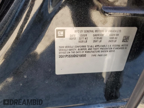 2013 Cadillac XTS Luxury with VIN 2G61P5S30D9219690, listed as a Copart auction lot 85733864 with 137,870 mi miles and Salvage Title. Bid and sale history available at DreamBid. Image 12.