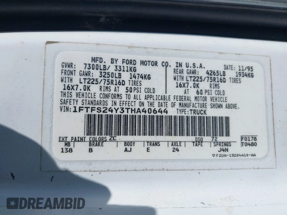 1996 Ford Econoline Cargo with VIN 1FTFS24Y3THA40644, listed as a IAAI auction lot 42020245 with 218,451 mi miles and . Bid and sale history available at DreamBid. Image 9.