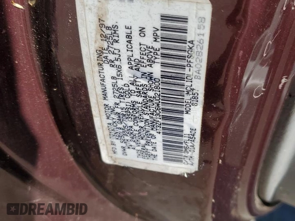 1998 Toyota Sienna LE with VIN 4T3ZF13C6WU021800, listed as a Copart auction lot 50575625 with 225,106 mi miles and Salvage Title. Bid and sale history available at DreamBid. Image 13.