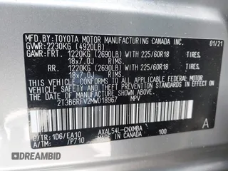 2021 Toyota RAV4 Hybrid LE with VIN 2T3B6RFV2MW018967, listed as a IAAI auction lot 42601989 with 71,046 mi miles and . Bid and sale history available at DreamBid. Image 9.