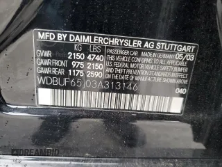 2003 Mercedes-Benz E-Class 3.2L with VIN WDBUF65J03A313146, listed as a Copart auction lot 48976185 with 258,237 mi miles and Salvage Title. Bid and sale history available at carsss.com. Image 14.