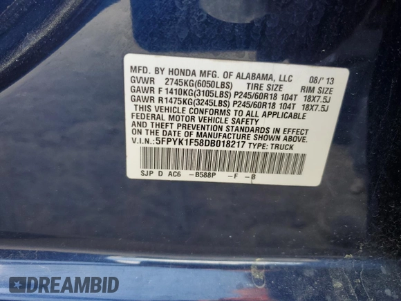 2013 Honda Ridgeline RTL z VIN 5FPYK1F58DB018217, wystawiony jako Copart lot #51644425 z przebiegiem 152 298 mil mil oraz Szkoda całkowita • Salvage title. Historia ofert i sprzedaży dostępna na DreamBid. Obrazek 12.
