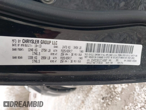 2014 Dodge Journey SXT with VIN 3C4PDCBG1ET142687, listed as a IAAI auction lot 41698232 with 170,521 mi miles. Bid and sale history available at carsss.com. Image 9.