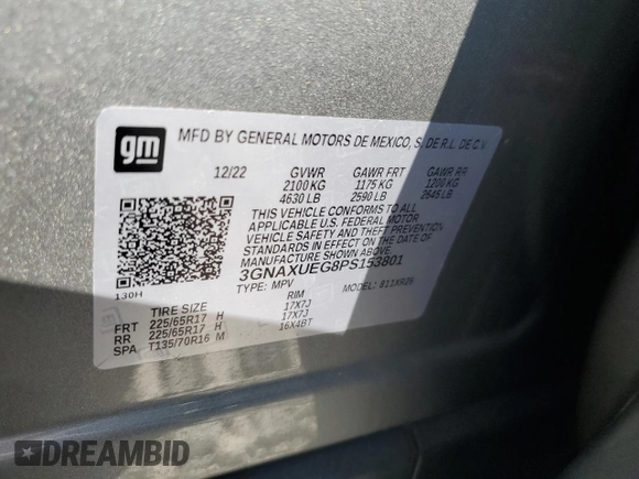 2023 Chevrolet Equinox LT with VIN 3GNAXUEG8PS153801, listed as a Copart auction lot 64361295 with 15,525 mi miles and Clean title. Bid and sale history available at DreamBid. Image 13.