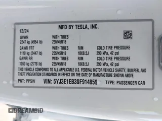 2025 Tesla Model 3 Long Range with VIN 5YJ3E1EB3SF914858, listed as a IAAI auction lot 42719707 with 5,849 mi miles and . Bid and sale history available at DreamBid. Image 9.
