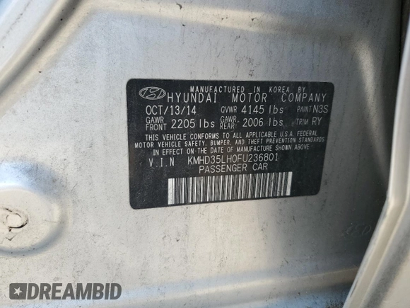 2015 Hyundai Elantra GT with VIN KMHD35LH0FU236801, listed as a Copart auction lot 65453034 with 151,260 mi miles and Salvage Title. Bid and sale history available at carsss.com. Image 12.