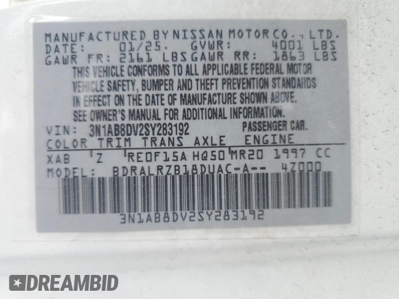 2025 Nissan Sentra SR с VIN 3N1AB8DV2SY283192, выставлен на аукционе Copart как лот 60323945 с пробегом 11 300 миль миль и Списание • Salvage title. История ставок и продаж доступна на DreamBid. Изображение 12.