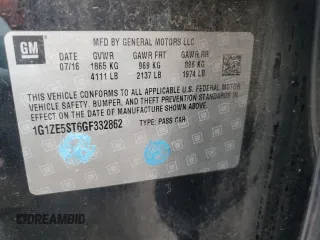 2016 Chevrolet Malibu LT with VIN 1G1ZE5ST6GF332862, listed as a Copart auction lot 49357745 with 61,991 mi miles and Salvage Title. Bid and sale history available at DreamBid. Image 14.