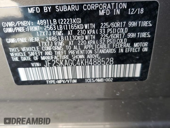 2019 Subaru Forester Premium with VIN JF2SKAGC4KH488528, listed as a Copart auction lot 48896505 with 77,543 mi miles and Non Repairable. Bid and sale history available at carsss.com. Image 13.