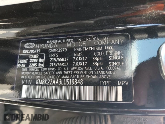 2020 Hyundai Kona SEL with VIN KM8K22AA3LU519848, listed as a Copart auction lot 46013323 with 50,217 mi miles and . Bid and sale history available at DreamBid. Image 14.