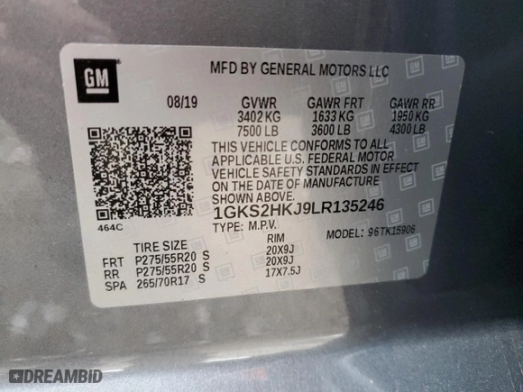 2020 GMC Yukon XL Denali with VIN 1GKS2HKJ9LR135246, listed as a Copart auction lot 84477904 with 66,255 mi miles and Salvage Title. Bid and sale history available at carsss.com. Image 14.