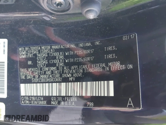 2017 Toyota Sienna XLE Auto Access Seat with VIN 5TDYZ3DC0HS833692, listed as a IAAI auction lot 41810308 with 112,806 mi miles. Bid and sale history available at carsss.com. Image 9.