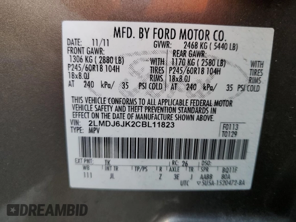 2012 Lincoln MKX with VIN 2LMDJ6JK2CBL11823, listed as a Copart auction lot 47305675 with 138,587 mi miles and Salvage Title. Bid and sale history available at carsss.com. Image 13.
