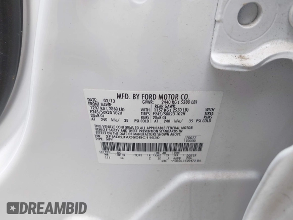 2013 Ford Edge Limited with VIN 2FMDK3KC6DBC11630, listed as a IAAI auction lot 42393354 with 98,862 mi miles and . Bid and sale history available at DreamBid. Image 9.